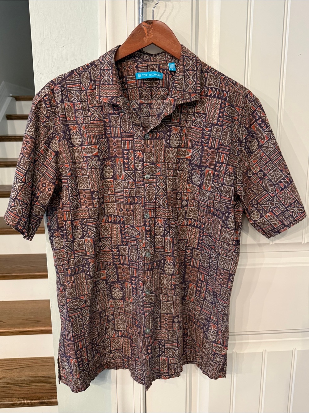 Men’s Tori Richard Large 100% Cotton Hawaiian Aloha Button Front Shirt Made USA